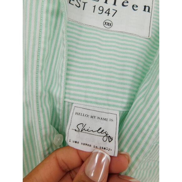 Frank & Eileen Women's Shirely Button Down Shirt In Green Stripe Size XXS Preppy - Picture 6 of 8